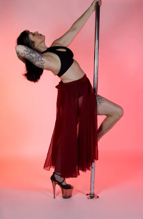Heels dance student performing choreography in high heels at Flexibility in Flight studio in Chester, NY